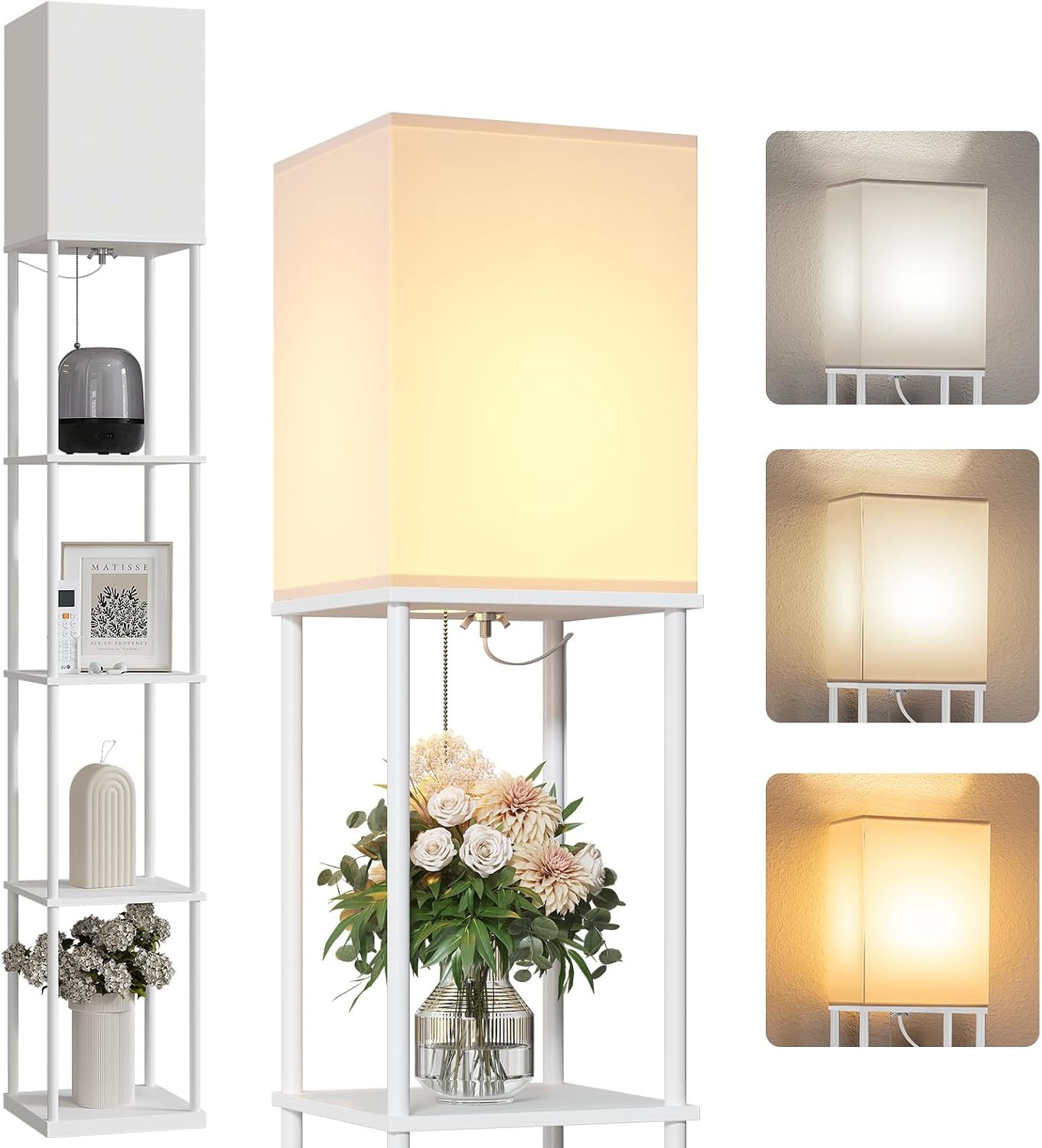 SUNMORY 5 Tier Floor Lamp with Shelves, Standing Lamps for Living Room | 3 CCT LED Bulb Include, 70" Tall Corner Shelf Lamp, Display Bookshelf, Modern Style for Bedroom, Office, Home Decor