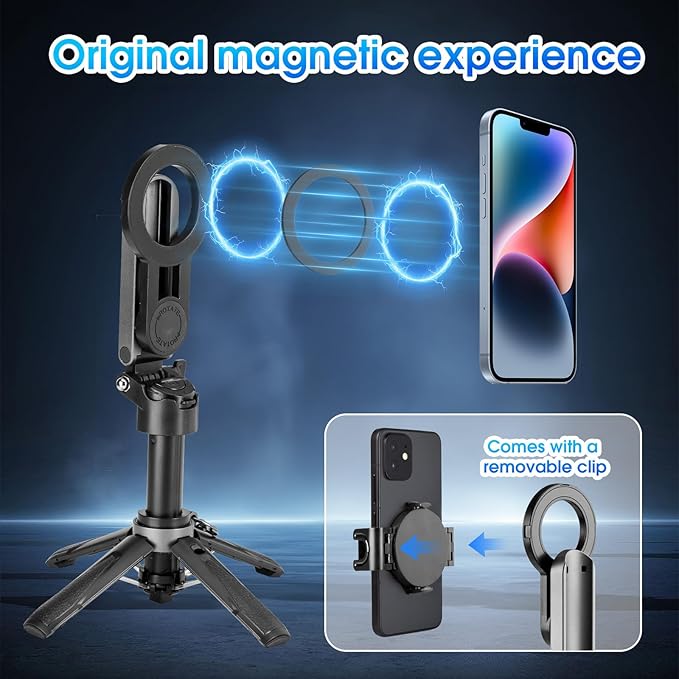 Magnetic Tripod for Phone, 2 in 1 for Magsafe Stand＆ Clip Portable Pocket Size - Image 3