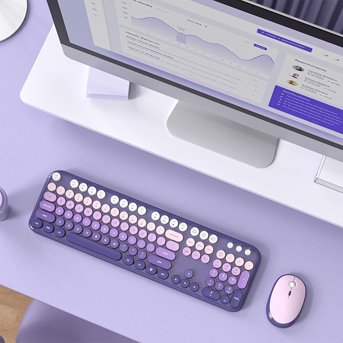 MOFII Wireless Keyboard and Mouse Combo, Full Size 2.4G Retro Round Computer - Image 8