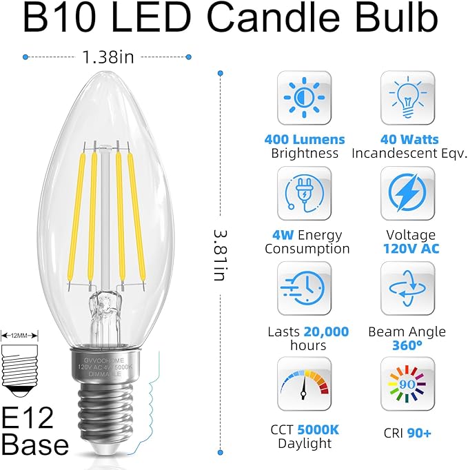 GvvooHome Candelabra Light Bulbs 40 watt Equivalent, E12 LED Bulb Dimmable - Image 2