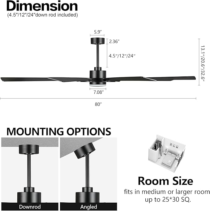 ELEHINSER 80 Inch Ceiling Fan - Image 5