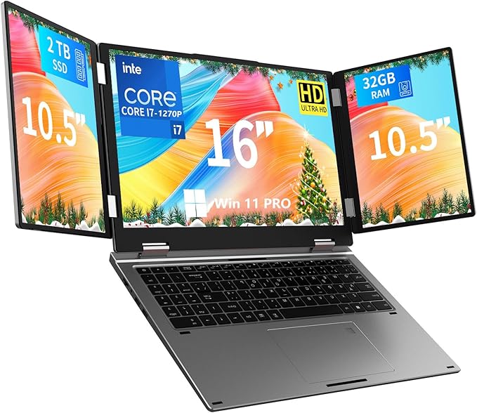 KOOFORWAY Triple Screen Laptop, 16” Main + Dual 10.5” Monitors, Core i7-1270P by KOOFORWAY