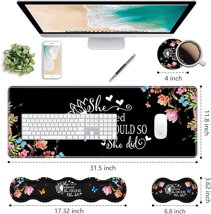 Ergonomic Keyboard Wrist Rest & Mouse Pad Wrist Rest Set, Large Gaming Desk Mat - Image 2