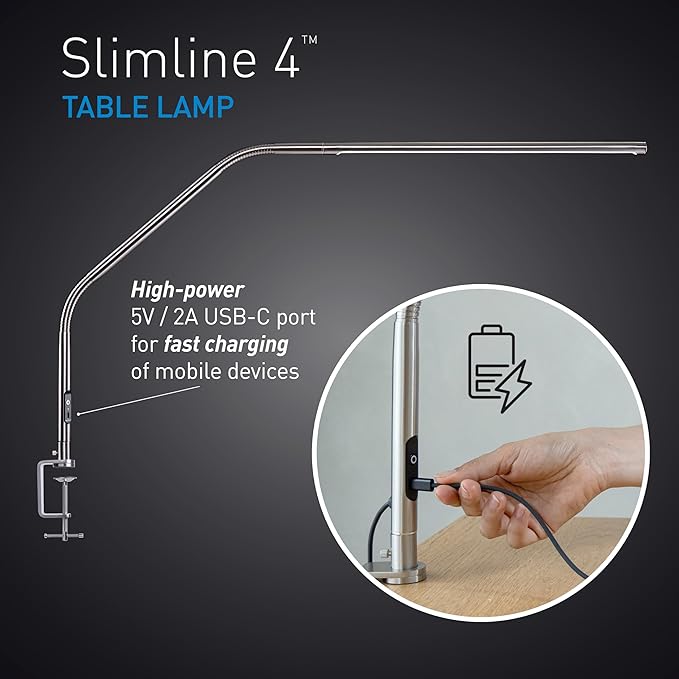 Daylight Slimline 4™ LED Table Lamp in Brushed Steel - Image 2