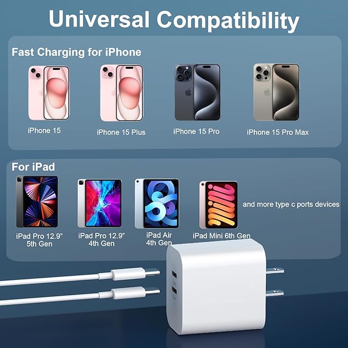 Phone 17 16/15 Pro Max Charger Fast Charging, 20W Dual Port USB C Fast Wall - Image 5