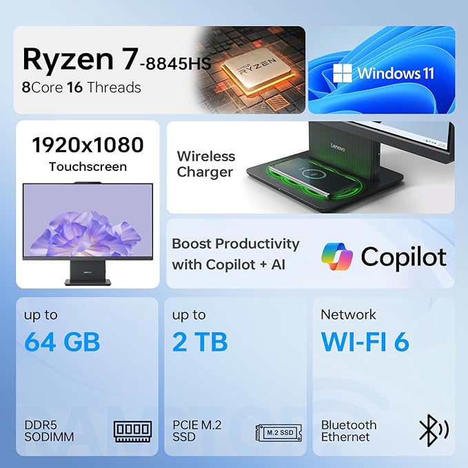 Lenovo IdeaCentre Business All-in-One PC, AMD Ryzen 7 8845HS, 16GB DDR5 RAM - Image 2