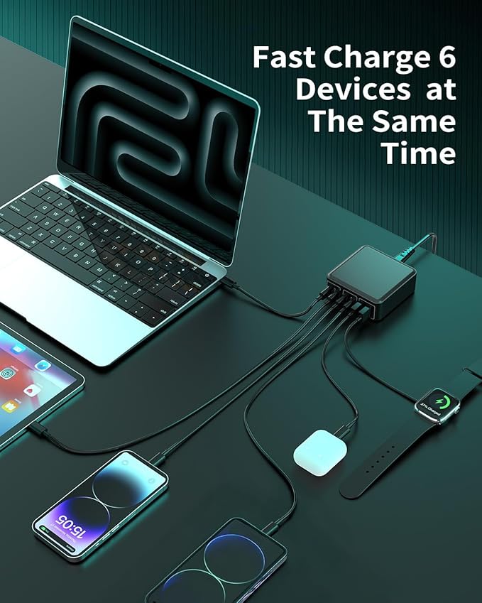 MSTJRY Charging Station for Multiple Devices : 130W 6 Port GaN Fast USB C - Image 3