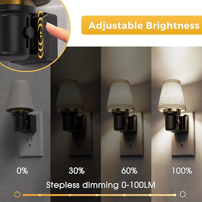L LOHAS LED Night Lights Plug into Wall, Linen Fabric Round Platform Decor - Image 4
