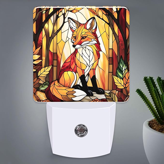 PODMemory Fox Stained Glass Night Lights Plug into Wall by PODMemory