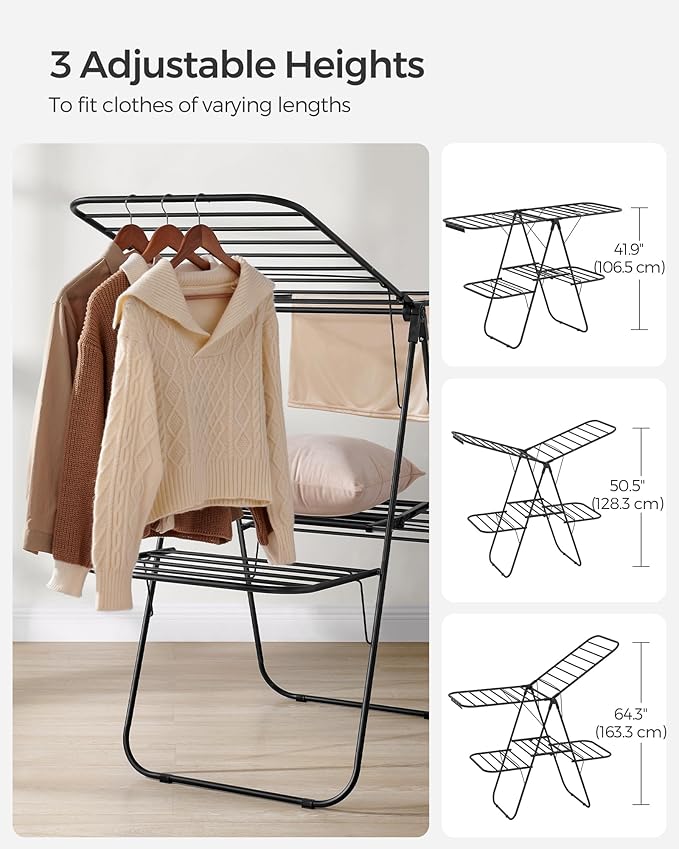 SONGMICS Clothes Drying Rack, Foldable 2-Level Laundry Drying Rack, - Image 5