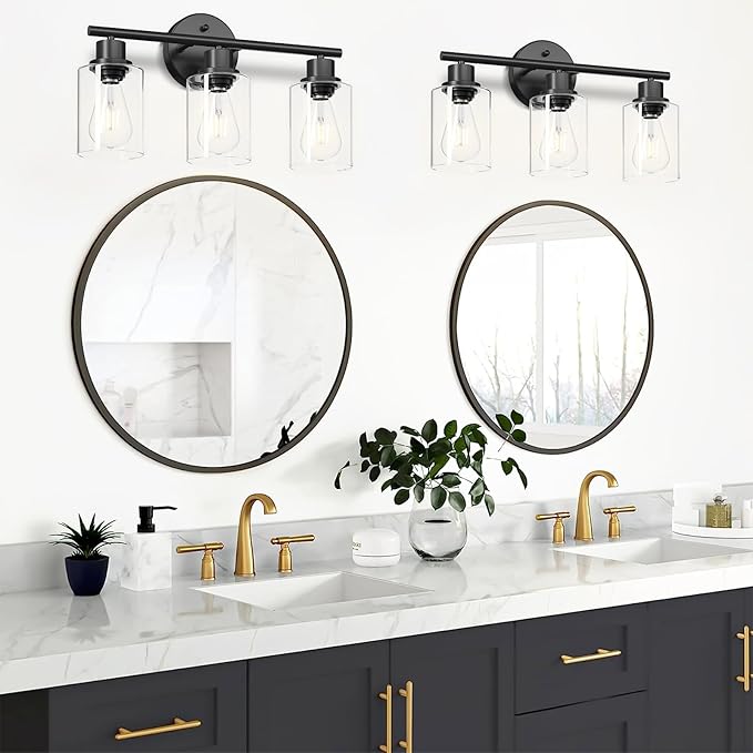 Guliaofo 3-Light Black Vanity Lights, E26 Modern Bathroom Light Fixtures - Image 7