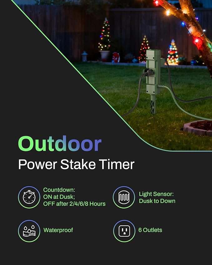 BN-LINK Outdoor Power Stake Timer, Dusk to Dawn Sensor - Image 2