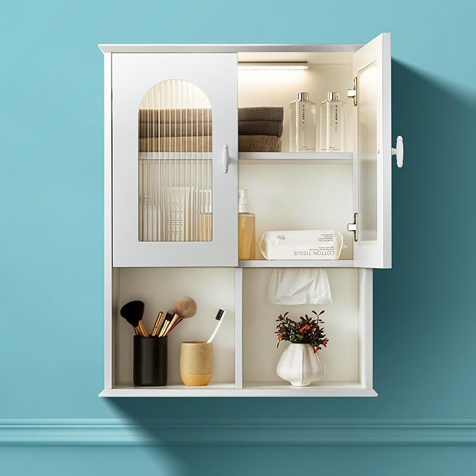 Bathroom Wall Cabinet with Lighting & Tissue Hole, Wall Mounted Glass Door by VANIRROR
