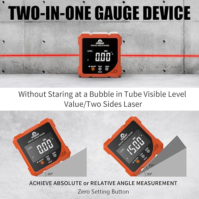 Digital Angle Finder with Laser, 4-side Magnetic Digital Angle Gauge, - Image 2