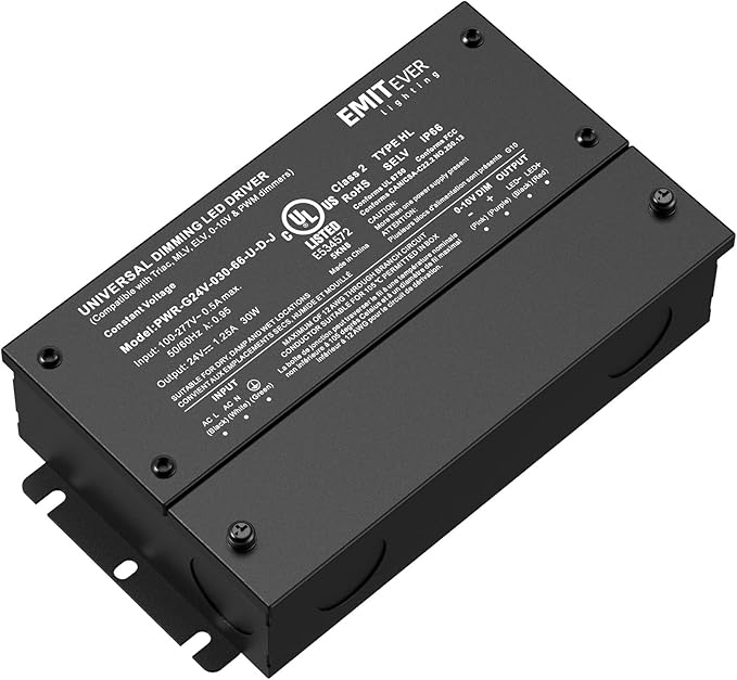 EMITEVER 30W Dimmable LED Driver, 24V Triac Dimmable Power Supply, AC to DC by EMITEVER
