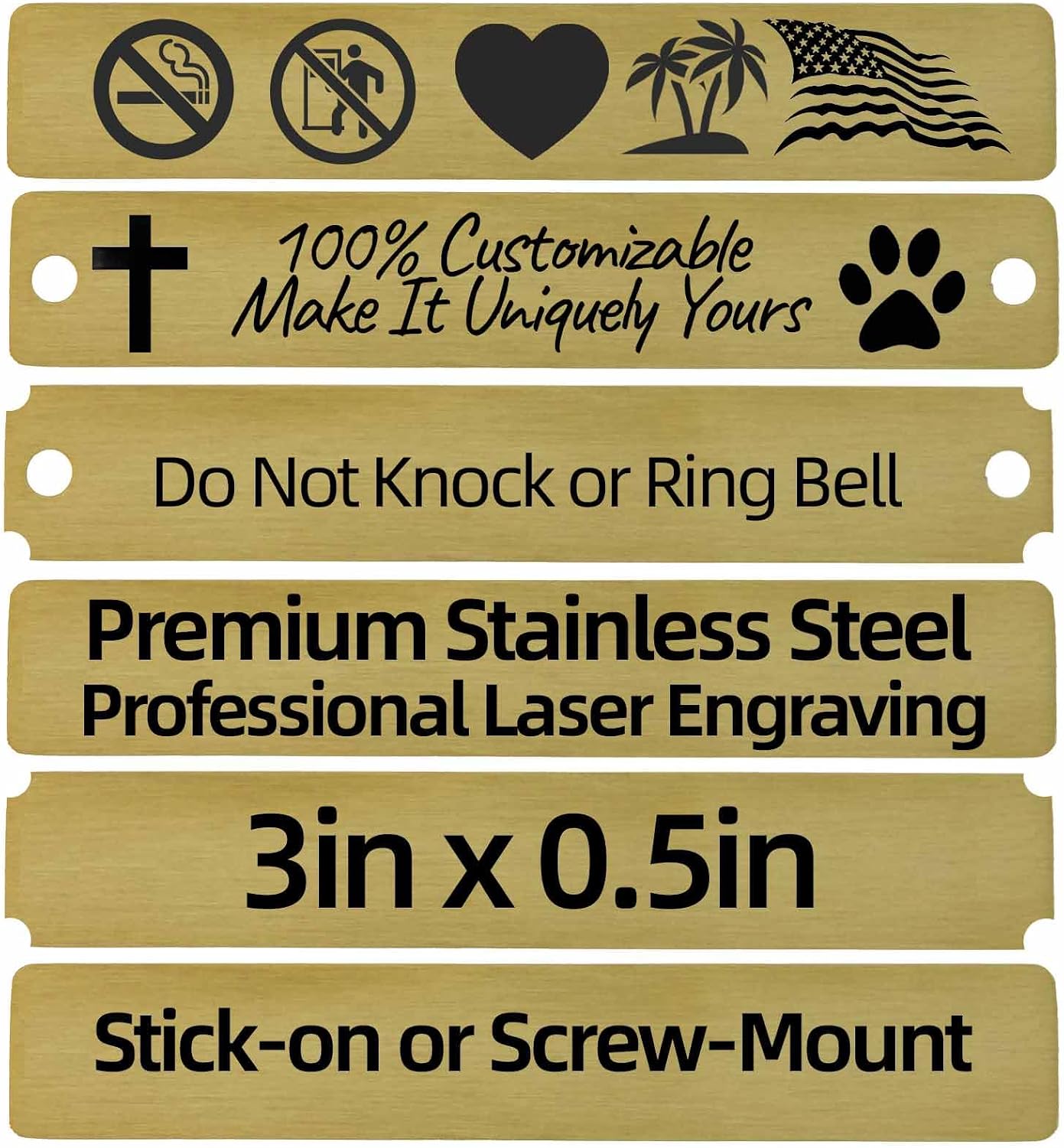 Engraved Custom Name Plate,Brushed Stainless Steel Personalized Name Plaque,Metal Engraving Custom Name Plate with Adhesive Backing or Screws for URN,Trophy, Picture Frame (Small-Gold)