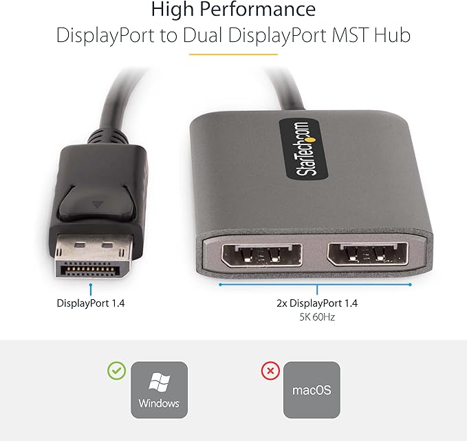 StarTech.com 2-Port DisplayPort 1.4 Splitter, DP to 2x DP Multi-Monitor Adapter - Image 3