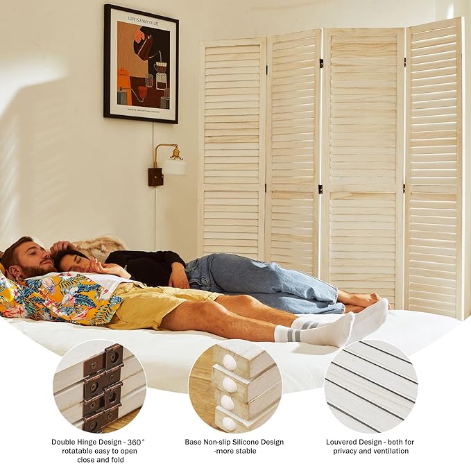 Room Dividers and Folding Privacy Screens, Wood Louvered Separators Divider Wall - Image 2