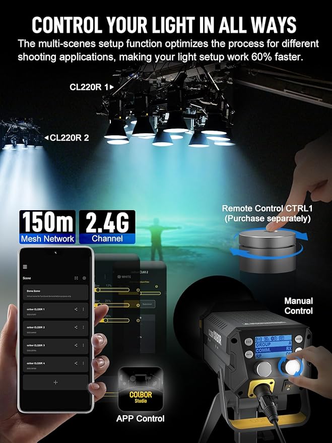 Video Light, COLBOR CL220R RGB 250W Max Continuous Lighting 2700-6500K CRI97+ 31 - Image 7
