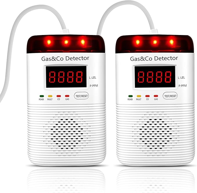 2 Packs Combination Gas & Carbon Monoxide Detectors Plug in, Portable CO by DOUSHIQIAN