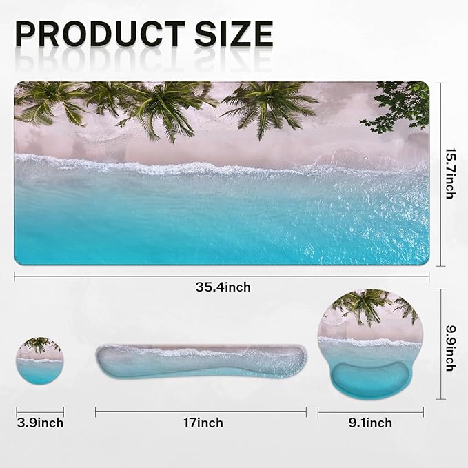 Britimes Blue Turquoise Ocean Keyboard Mouse Pad Set Beach Summer 4in1 Large - Image 2