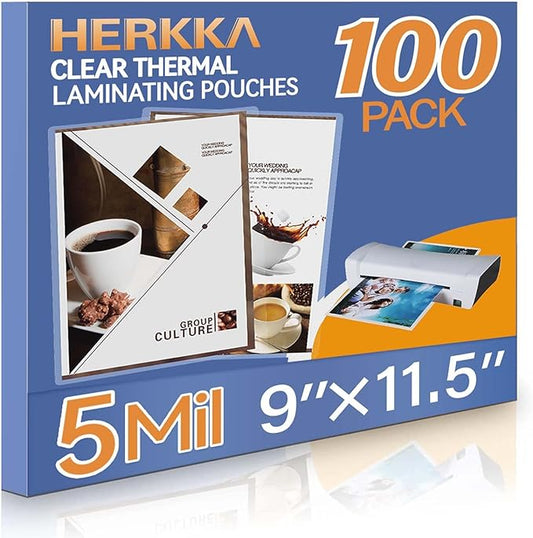 HERKKA 100 Pack Laminating Sheets, Holds 8.5 x 11 Inch Sheets, 5Mil Clear by HERKKA