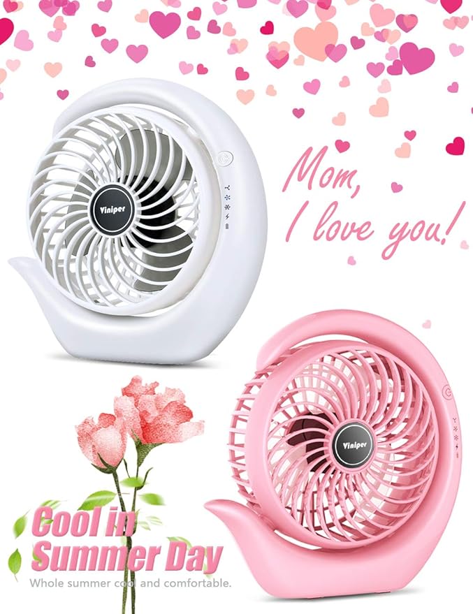 Viniper Portable Rechargeable Fan, Small Desk Fan : 3 Speeds & about 8-24 Hours - Image 2