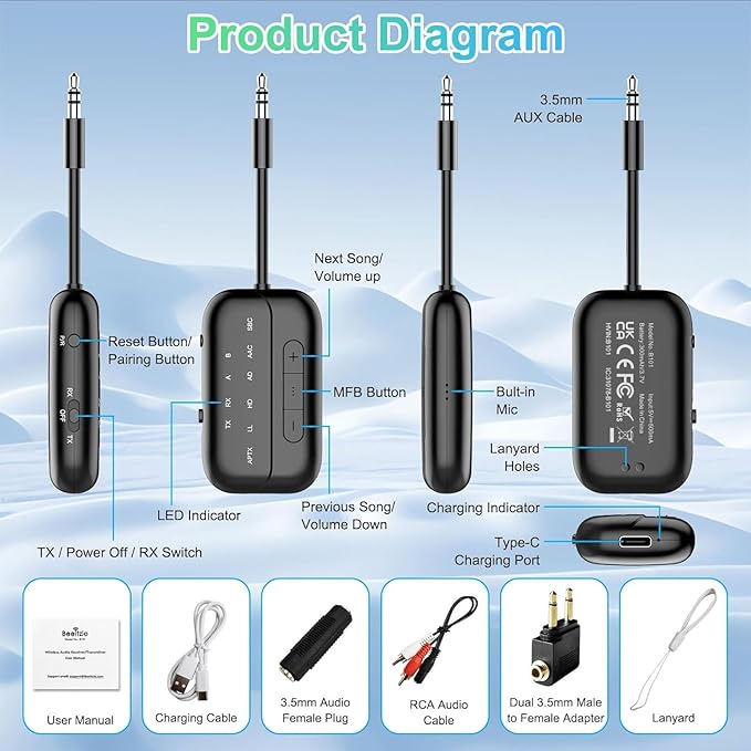2026 Upgraded Pro Bluetooth 5.4 Transmitter Receiver, 2-in-1 Airplane Wireless - Image 8