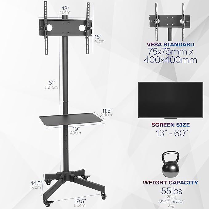 VIVO Mobile TV Cart for 13 to 60 inch Screens up to 55 lbs, LCD LED OLED 4K - Image 6