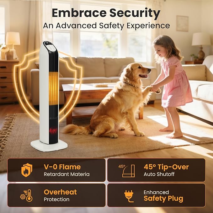 Zynkez 33" Space Heaters for Indoor Use Large Room, 1500W PTC Tower Fireplace - Image 5