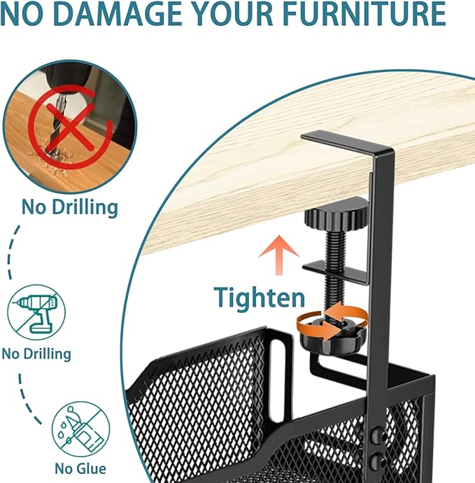 Under Desk Cable Management Tray, No Drill Mesh Desk Cable Tray, Wire - Image 7