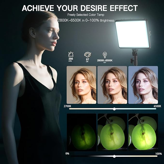 2-Pack LED Video Light Kit, NiceVeedi Studio Light, 2800-6500K Dimmable - Image 3