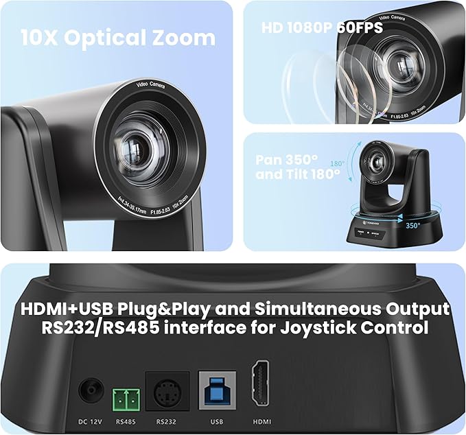TONGVEO PTZ Camera HDMI/USB 10X Optical Zoom 60fps 1080P Video Conference Camera - Image 2