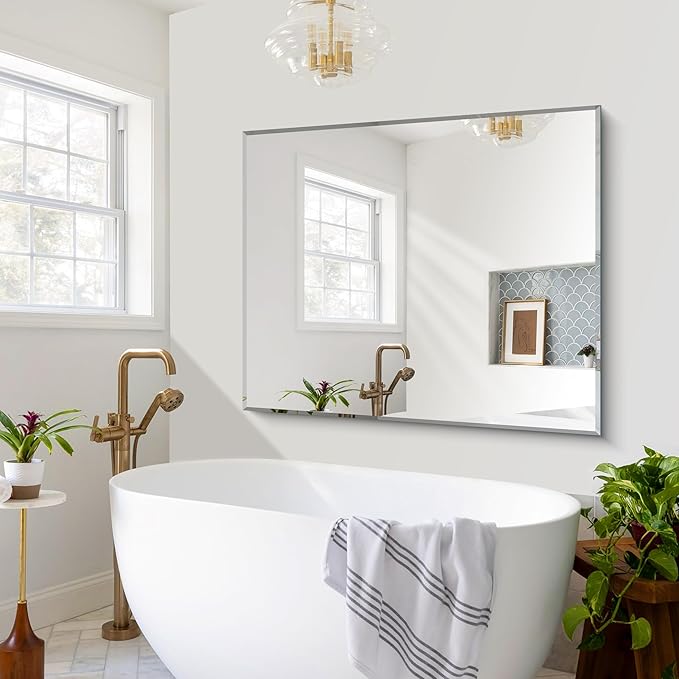 CILIBER Beveled Bathroom Mirror, 40x48 Inch Large Frameless Mirrors - Image 7
