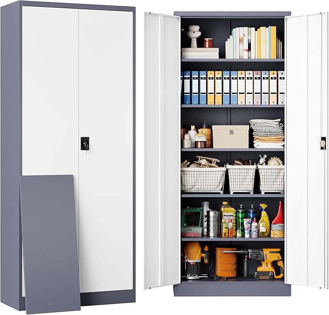SISESOL Storage Cabinet with Doors and Shelves, Steel Lockers by SISESOL