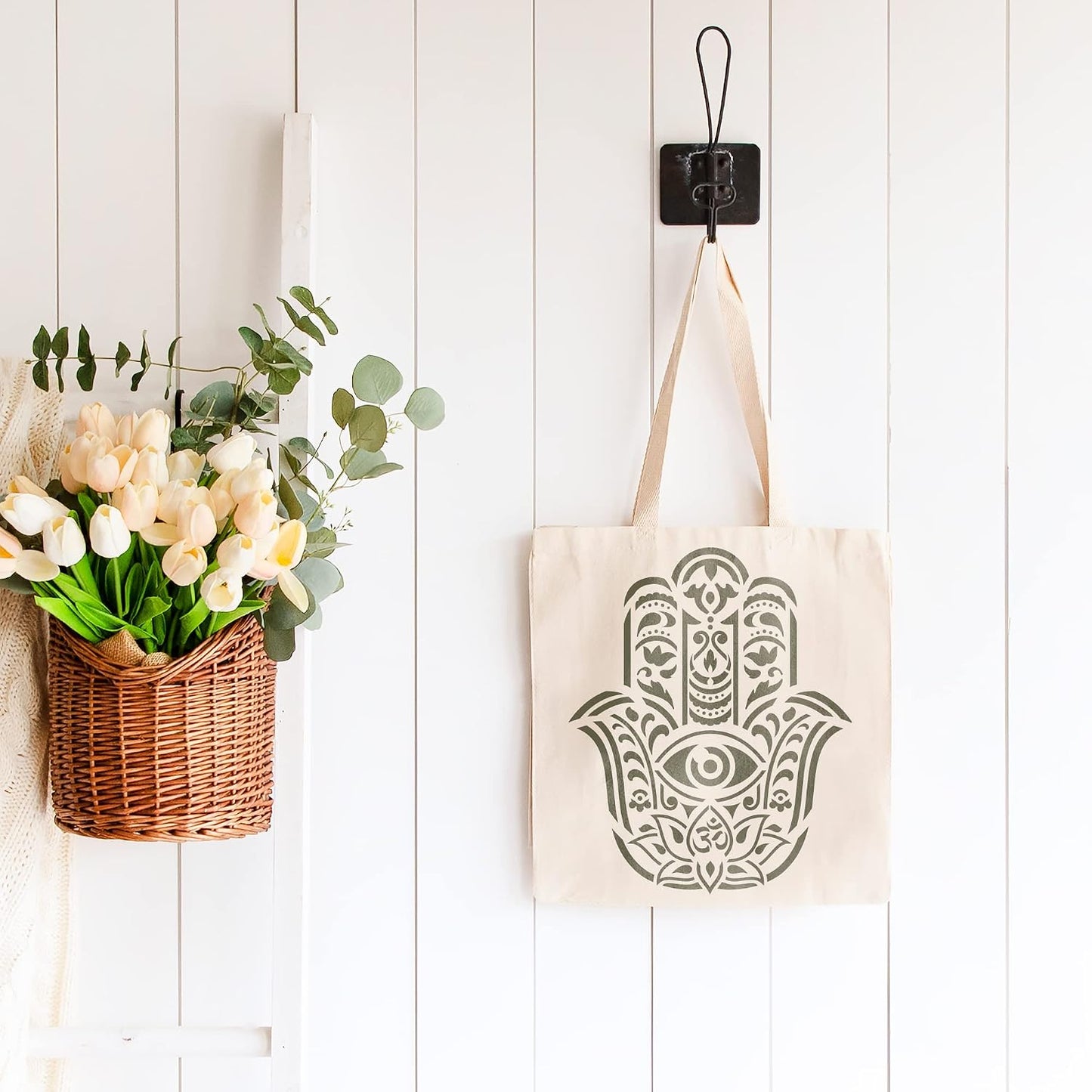 Hamsa Palm Mandala Stencil - Spiritual Mandala Stencil for Painting, Hindu Hamsa Palm Design