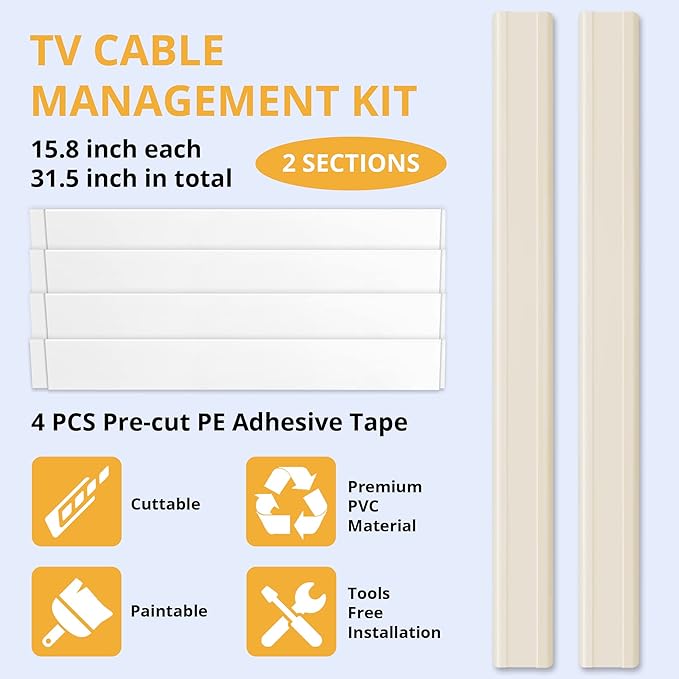 ZhiYo TV Cord Cover for Wall, 32 inch Cable Concealer, Cord Hider for Wall - Image 4
