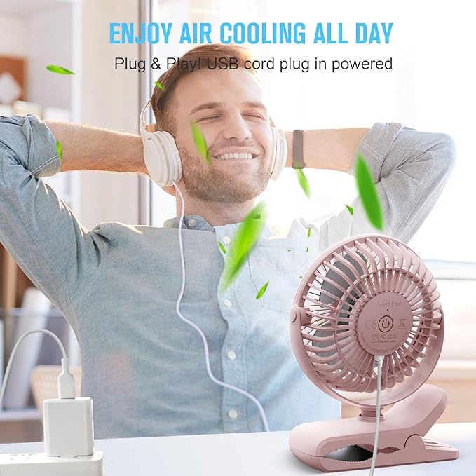BESKAR Small Clip on Fan, 3 Speeds USB Fans - Image 4