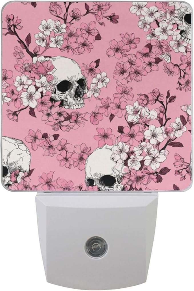 Pigsaly Led Night Light Pink Cherry Blossoms White Skulls Night Light Plug in by Pigsaly