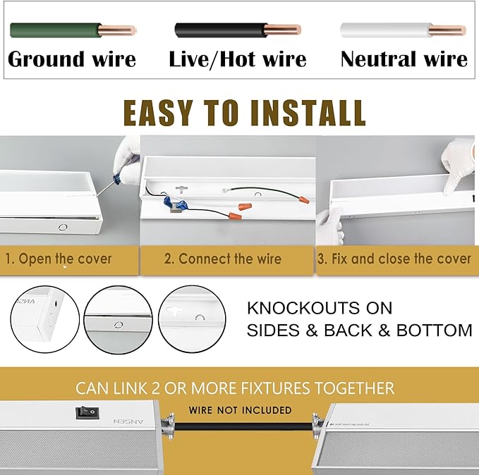 Ansen 2Packs of Under Cabinet Lighting Hardwired, 18in 15W 998LM Dimmable Led - Image 6