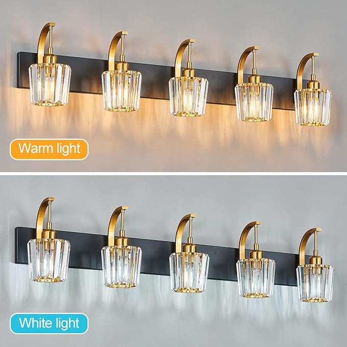 FDPBY Modern Bathroom Vanity Light, 5-Light Black Gold Wall Sconce - Image 5