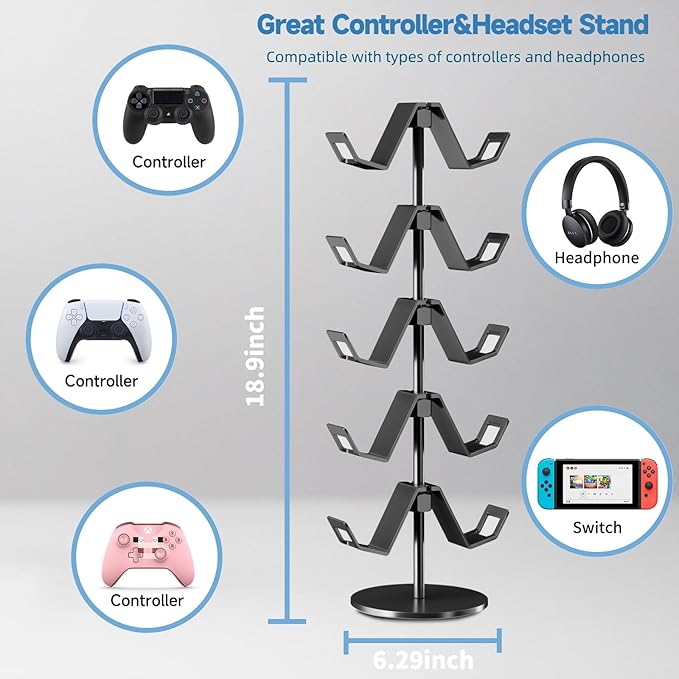 Qpfctwil Controller Stand, 5 Tier Controller Headphone Holder - Image 3