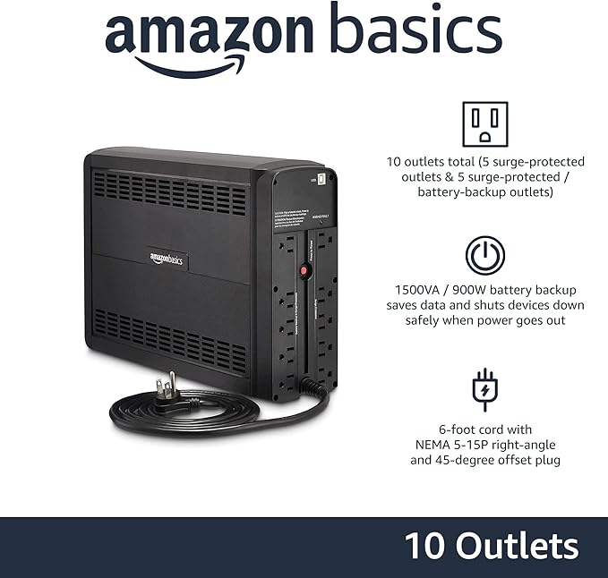 Amazon Basics UPS Battery Backup & Surge Protector 1500VA/900W, 10 Outlets - Image 2