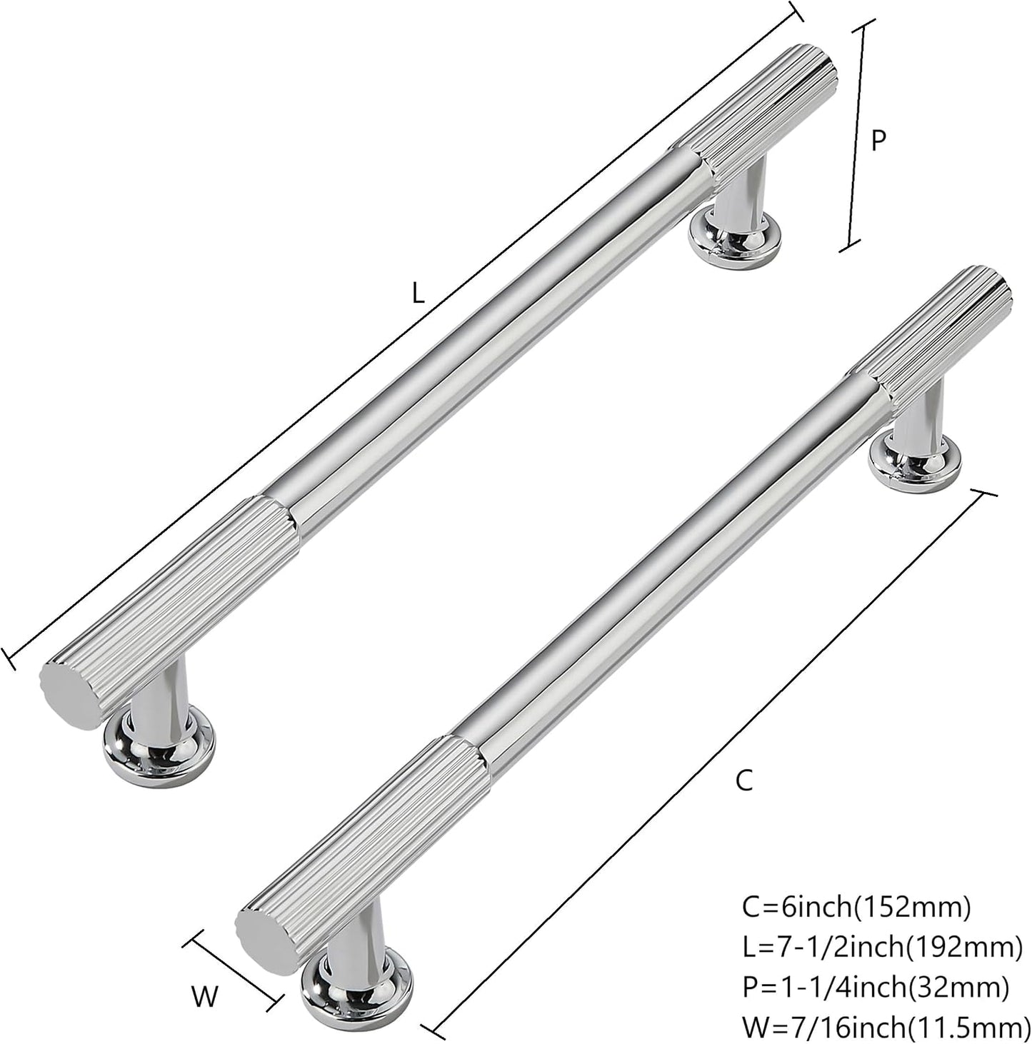 10 Pack 6 Inch(152mm) Hole Center Polished Chrome Cabinet pulls Kitchen Handles Solid Heavy Duty Cabinet Pull Kitchen Hardware