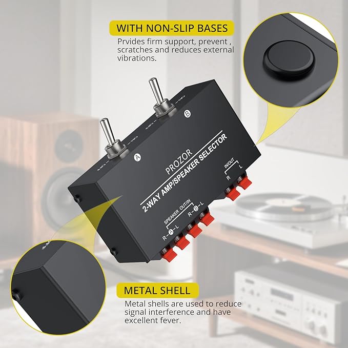PROZOR 2-Zone Speaker Switch Box, 2-Way Amp/Speaker Selector - Image 7