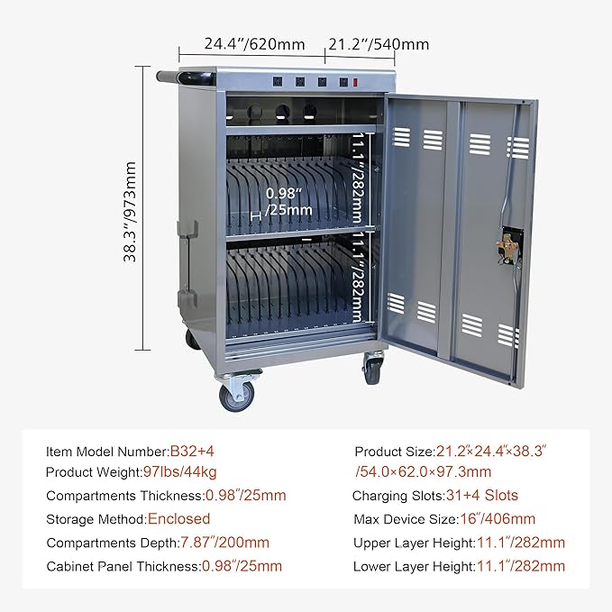 Aokleo Laptop Charging Cart, 35 Devices Tablet Storage Carts - Image 3