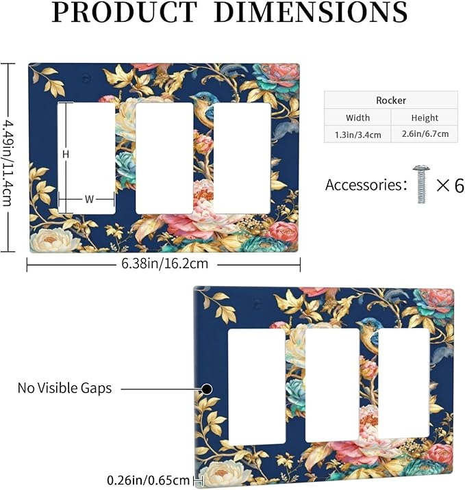 Bvtewkhz Floral Birds Morris 3 Gang Triple Rocker Decorative Outlet Covers - Image 5