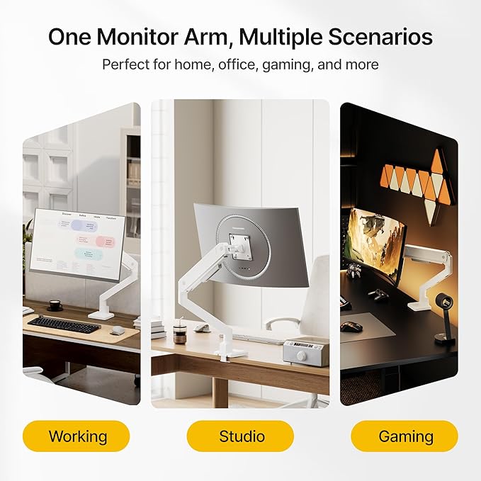 monTEK Single Monitor Arm for Max 45 Inch Ultrawide Screens Adjustable Monitor - Image 9