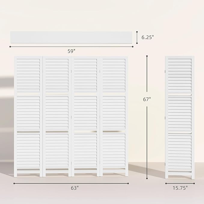 HOMCOM Room Divider, 4 Panel 67" Tall Wood Privacy Screen - Image 7