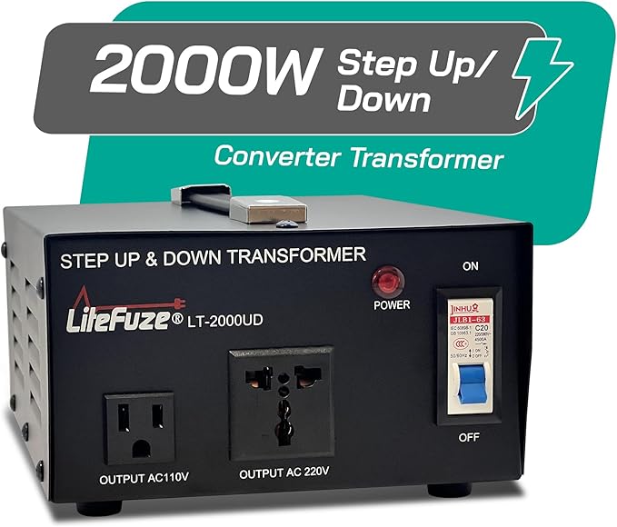 LiteFuze 2000 Watt Voltage Converter Transformer Step Up/Down - 110v to 220v / - Image 2
